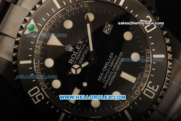 Rolex Sea-Dweller Deepsea Automatic Movement PVD Case with Black Dial and Black PVD Strap-Green Dot on Bezel - Click Image to Close